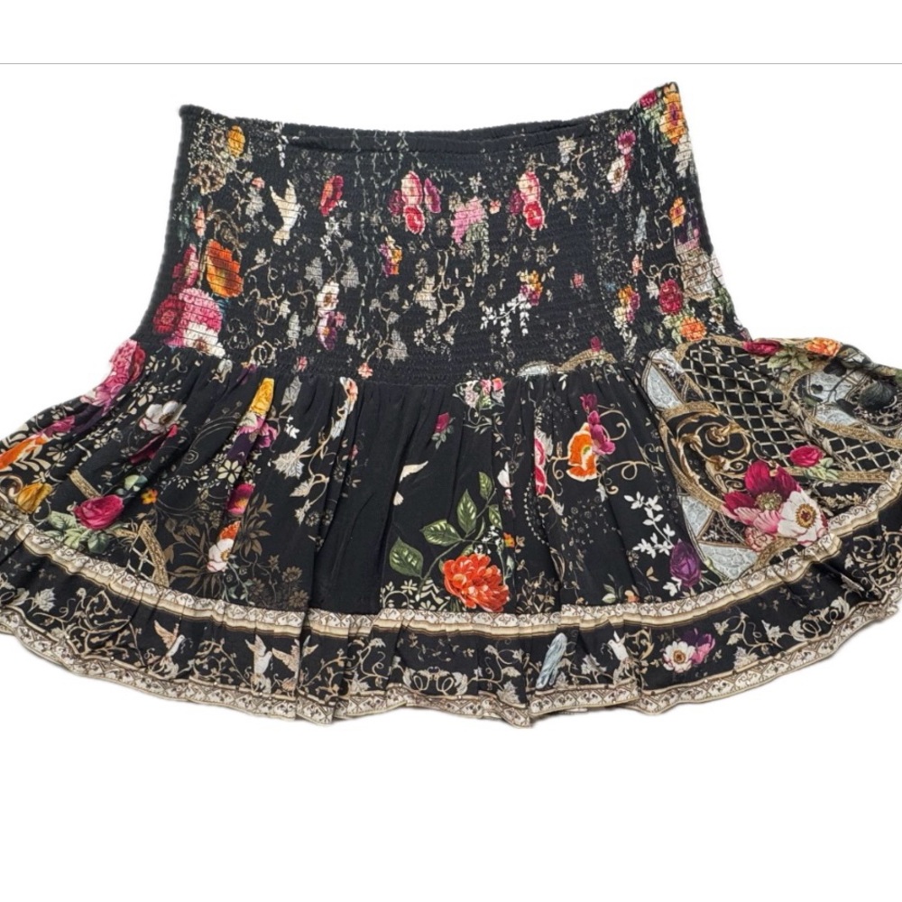 Camilla Silk Black Floral Skirt, like new.